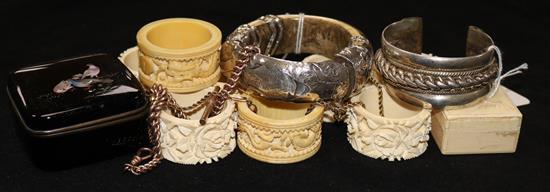 A set of six foliate-carved ivory napkin rings,